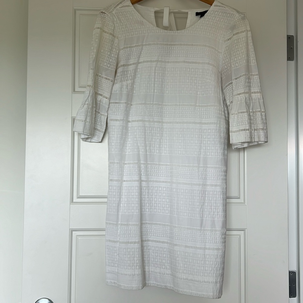 J. Crew Womens Cotton Flutter Sleeve Eyelet Shift Dress